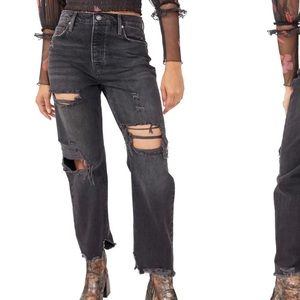 ❤️ Free People We the Free Distressed Tapered Baggy Boyfriend Jeans Obsidian